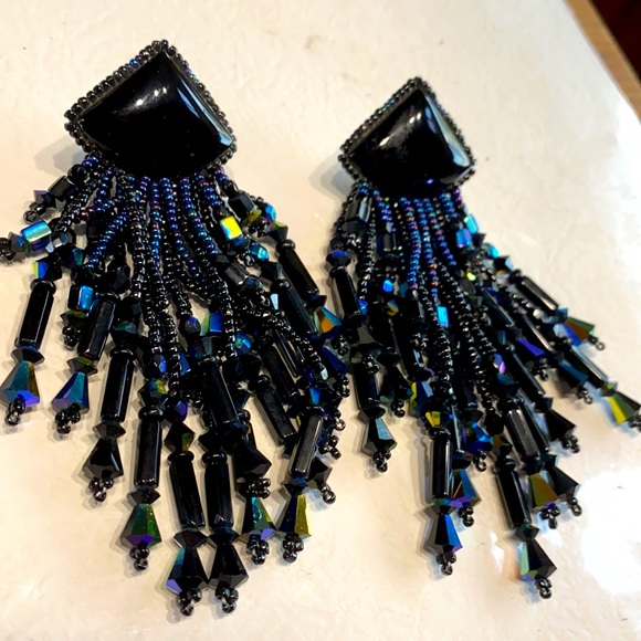 VINTAGE DESIGNER CHIPITA LOADED ONYX W BLACK AB CRYSTAL/GLASS BEADS - Picture 10 of 13